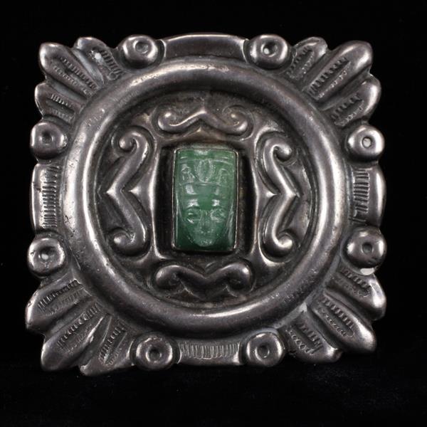 Appraisal: M Velazquez Mexico Sterling Silver hollow pin brooch with carved