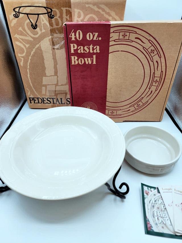 Appraisal: Longaberger Pottery oz Pasta Bowl and Wrought Iron Stand still