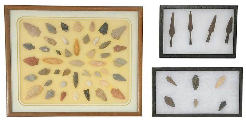 Appraisal: Collection of Projectile and Iron Spear Points over attributed Native