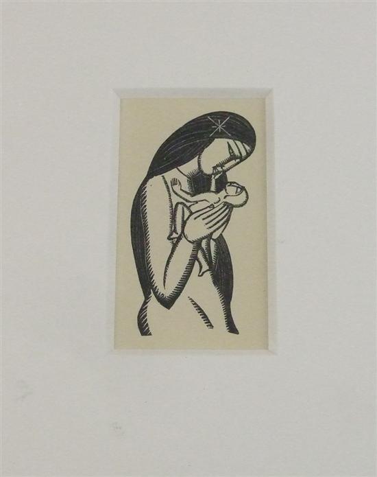 Appraisal: A Eric Gill 'Madonna and Child' original wood engraving x