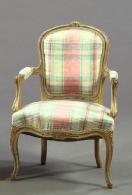 Appraisal: Louis XV-Style Bleached Wood Armchair with scalloped crest rail and