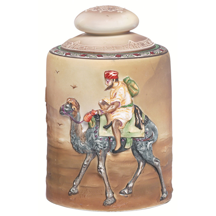 Appraisal: Nippon covered vessel cylindrical shape with a finely painted desert