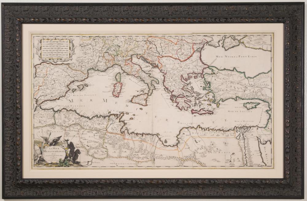 Appraisal: LA MER MEDITERRANEE ENGRAVED MAP ON LAID PAPER with hand-coloring