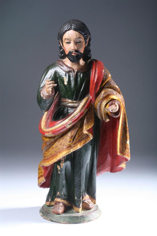 Appraisal: SPANISH COLONIAL CARVED AND POLYCHROME PAINTED WOOD SANTOS FIGURE OF