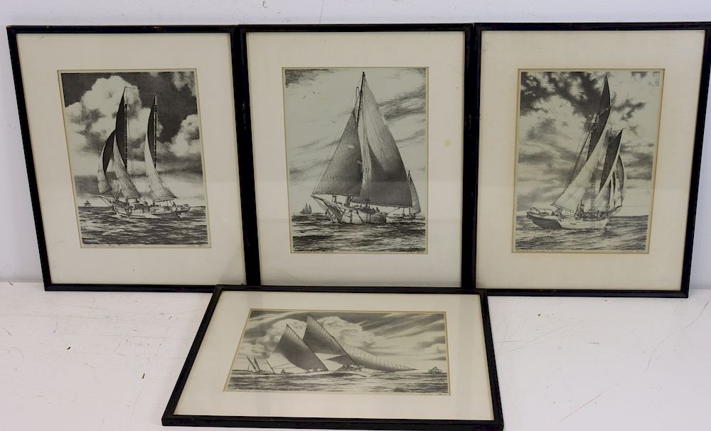 Appraisal: John Moll Set Of Pencil Signed Yachting Prints From a