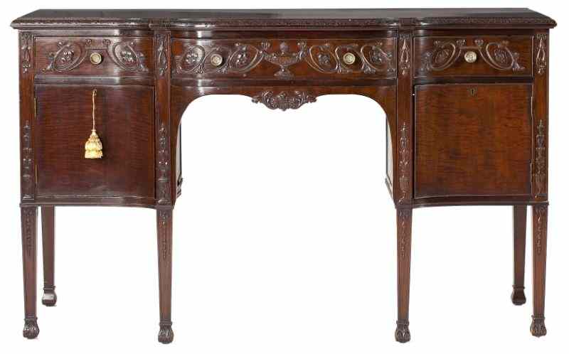 Appraisal: Edwardian Carved Serpentine Sideboardlate th century diminutive form mahogany hand