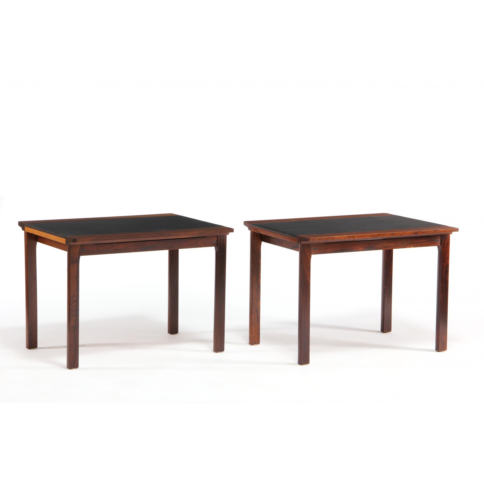 Appraisal: Hans Olsen Pair of Side Tables s rosewood black leather