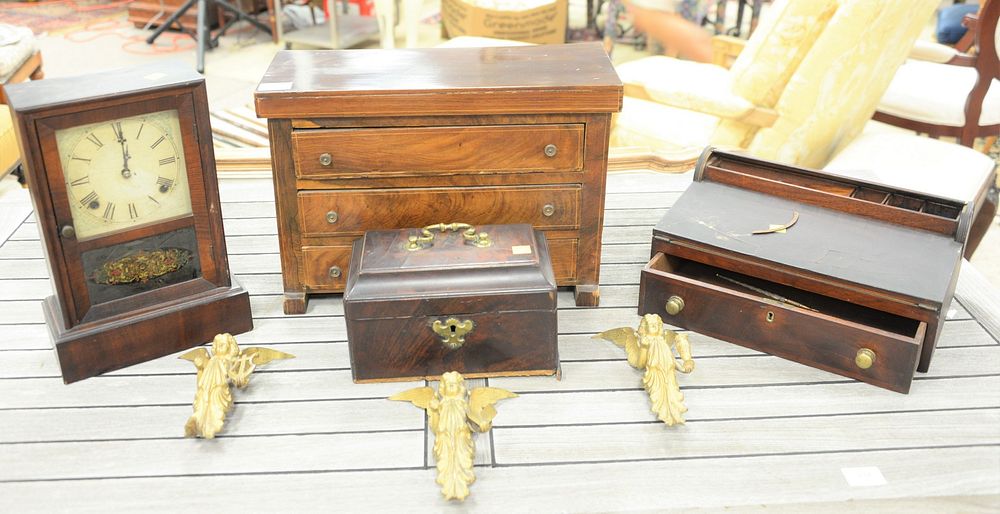 Appraisal: Four piece group to include small three drawer mahogany inlaid