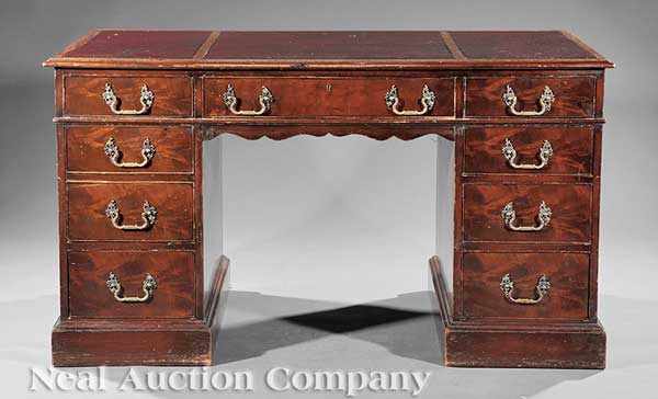 Appraisal: An American Chippendale-Style Carved Mahogany Pedestal Writing Desk early th