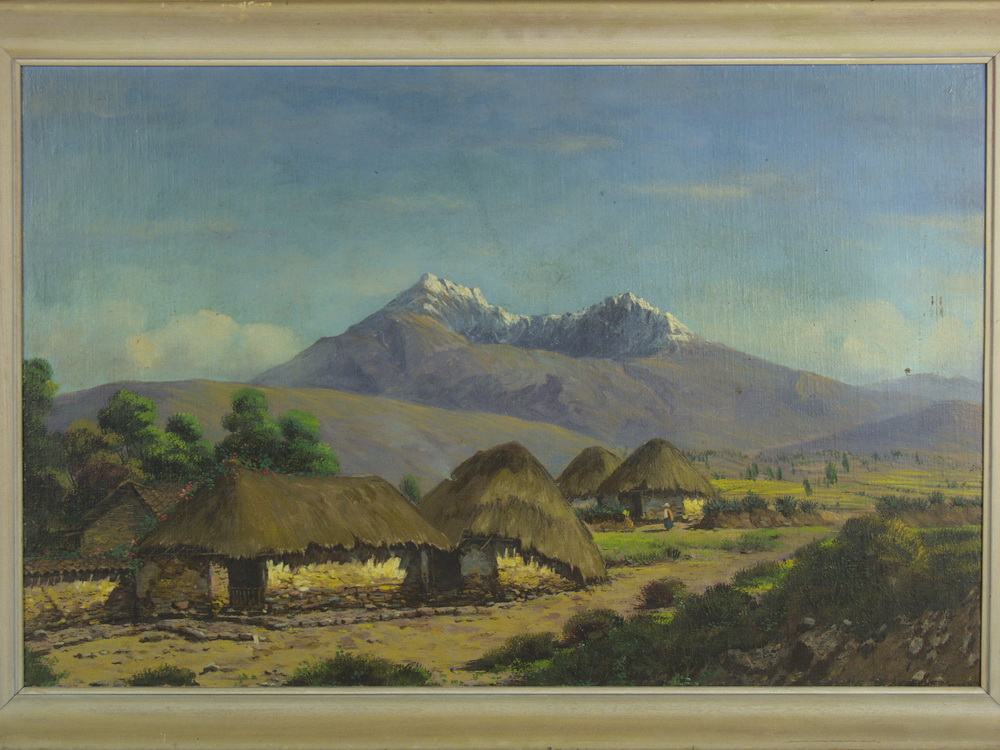 Appraisal: EMILIO MONCAYO Ecuador - - Andean Mountain Village oil on