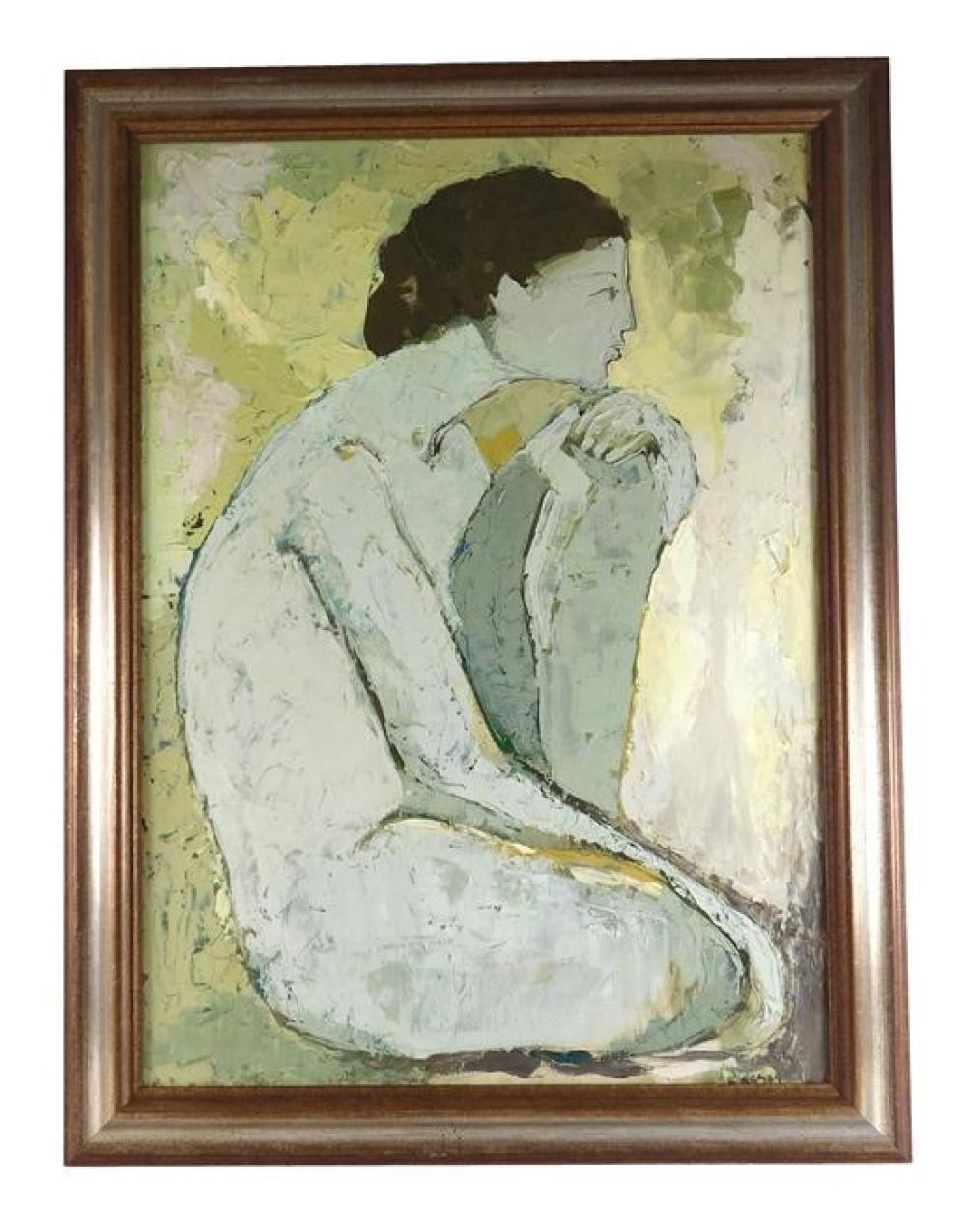 Appraisal: Kassof mid-century oil on canvas depicts seated nude female figure