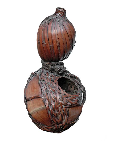 Appraisal: A Japanese bamboo double gourd form ikebana basket Meiji Taisho