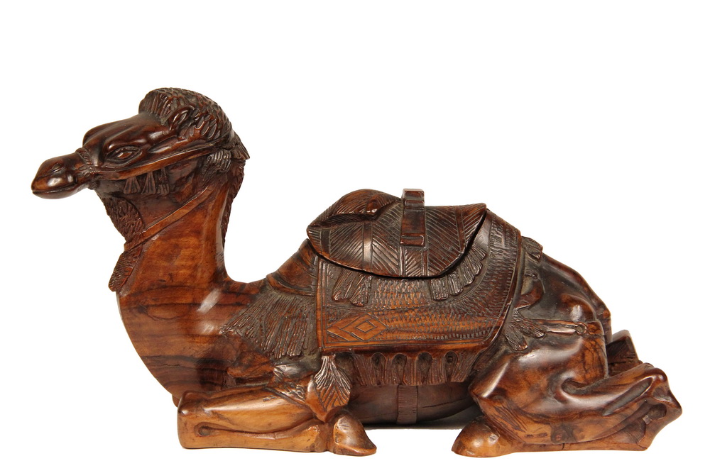 Appraisal: CARVED CAMEL INKWELL - th c Palestinian Olivewood Inkwell in