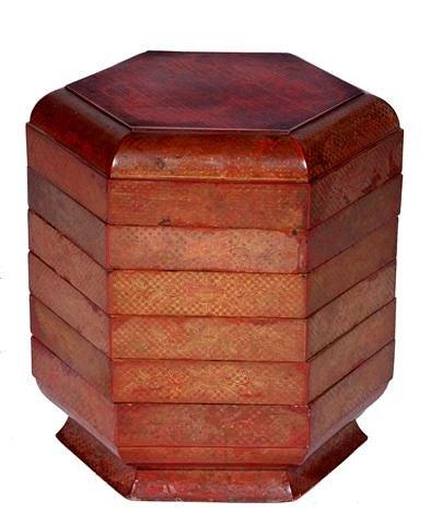 Appraisal: A TH CENTURY JAPANESE RED LACQUER PICNIC CASE of hexagonal