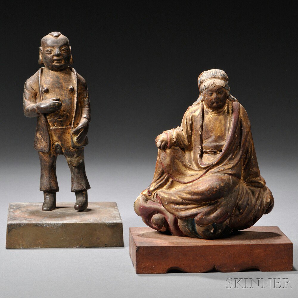 Appraisal: Figures of Guanyin and a Man China the painted clay