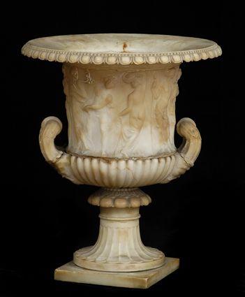 Appraisal: NEOCLASSICAL-STYLE CARVED ALABASTER URN The everted bead and egg-and-dart rim