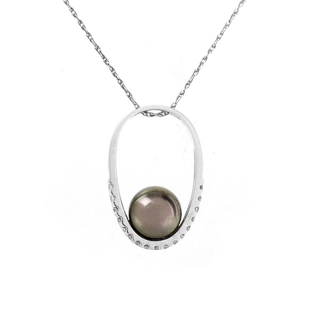 Appraisal: Pearl Diamond and K Gold Pendant Necklace mm Black Pearl