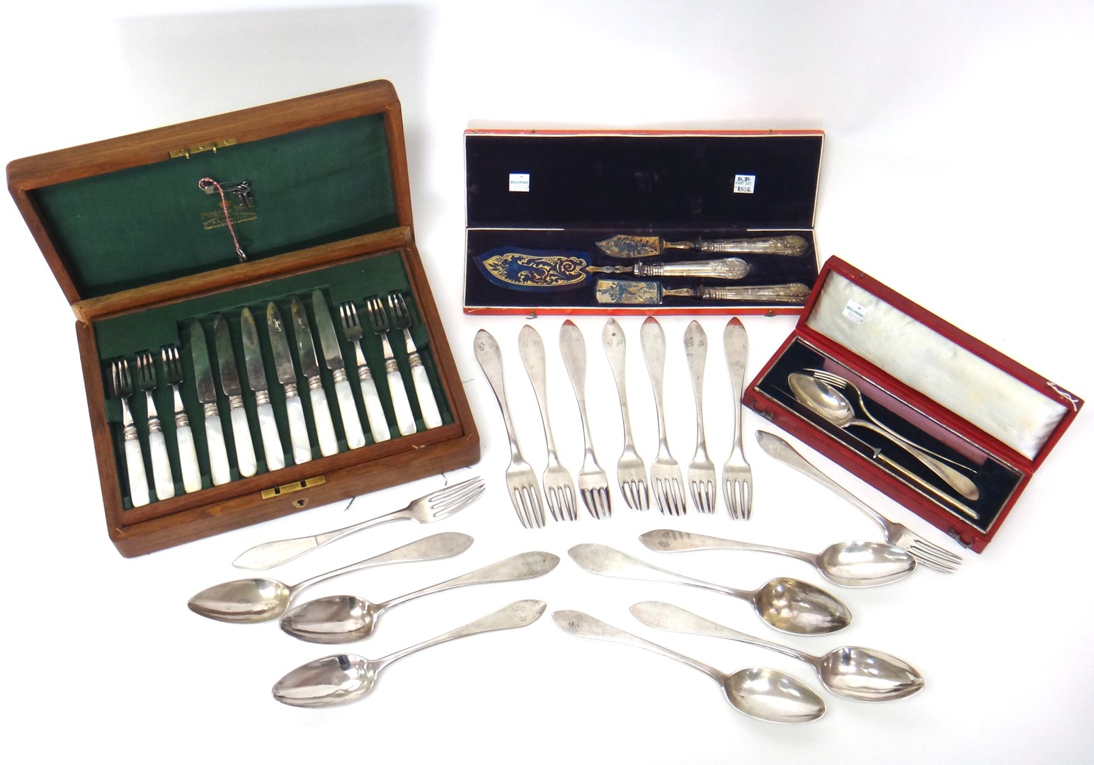 Appraisal: European and plated wares comprising seven tablespoons and nine table