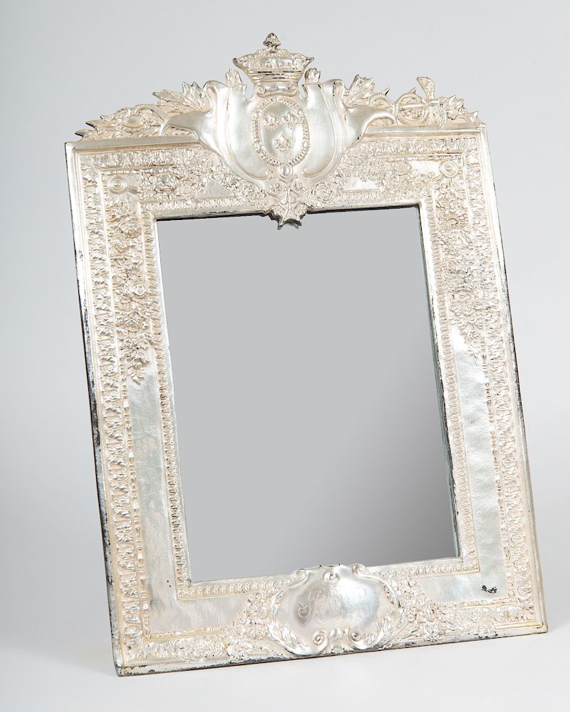 Appraisal: French Silvered Metal Mirror x in Condition Areas of wear