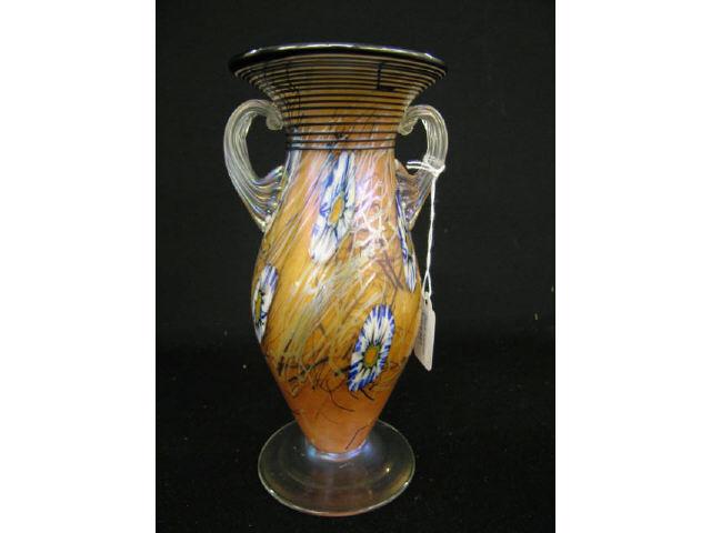 Appraisal: Herb Thomas Art Glass Vase milti flora iridescent finish signed