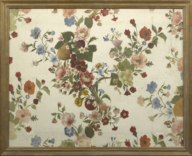 Appraisal: Swedish Floral-Painted and Framed Rectangular Cartoon for a Fabric or