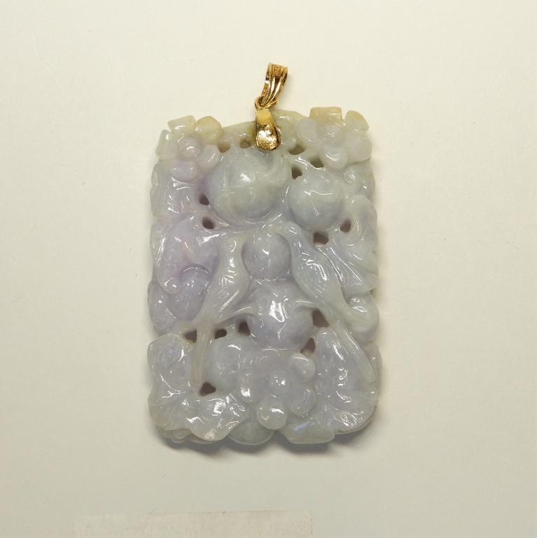 Appraisal: CHINESE QING DYNASTY LAVENDER JADE AVIAN PENDANT China Qing DynastyFinely