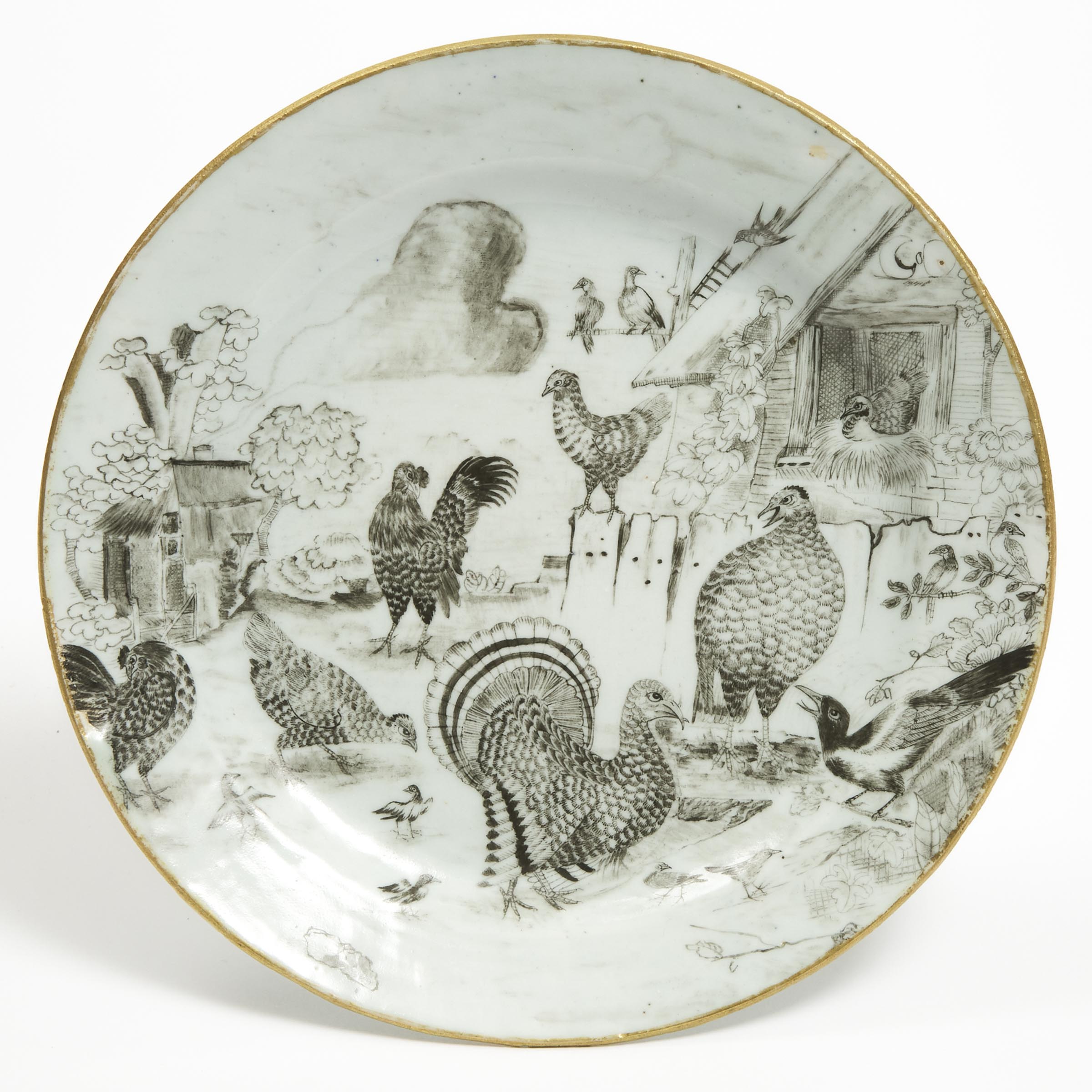 Appraisal: A Chinese Export Grisaille and Gilt-Decorated 'Turkey' Plate Qianlong Period