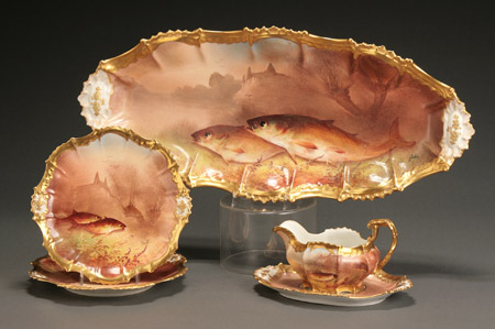 Appraisal: Limoges Gilt Decorated Fish Service Coiffe - Consisting of plates