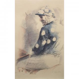 Appraisal: E Haller Jockey Lithograph E Haller Jockey Lithograph Pencil Signed