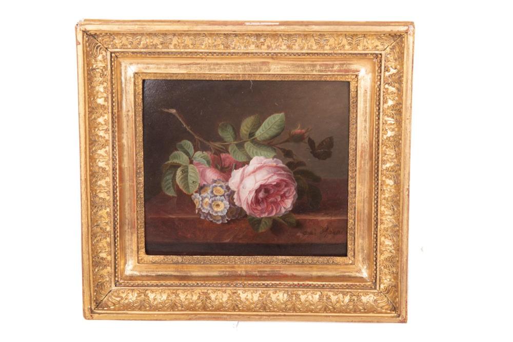 Appraisal: AMELIE D'AUBIGNY BOUQUET OF FLOWERS WITH ROSES ON A LEDGE