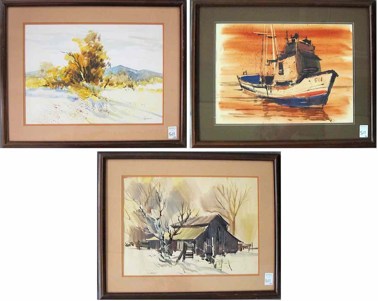 Appraisal: BOB ROBERTS THREE WATERCOLORS ON PAPER California th century Depicting