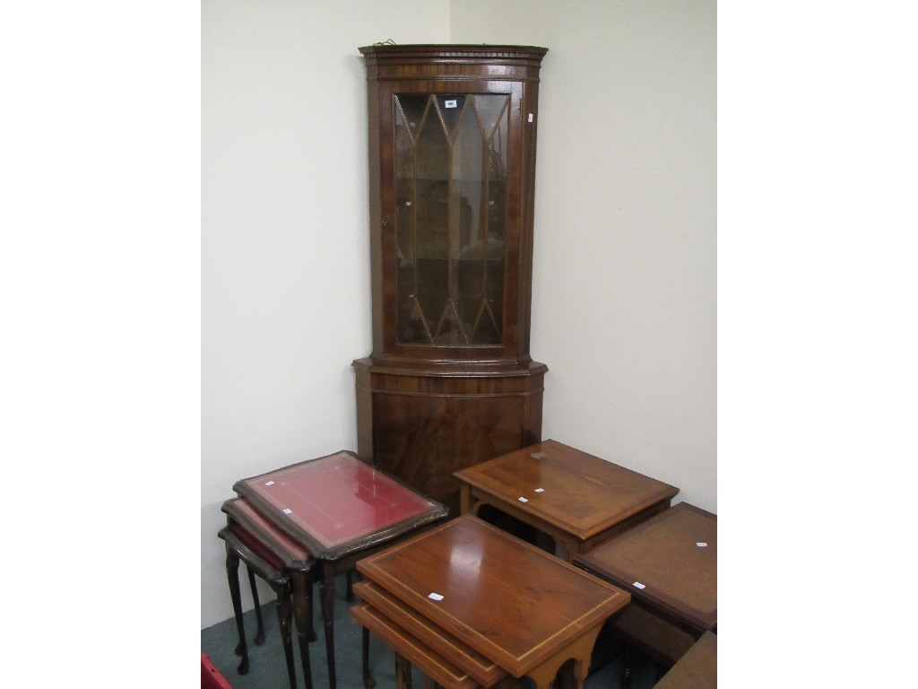 Appraisal: Reproduction corner cabinet two nests of tables and two occasional