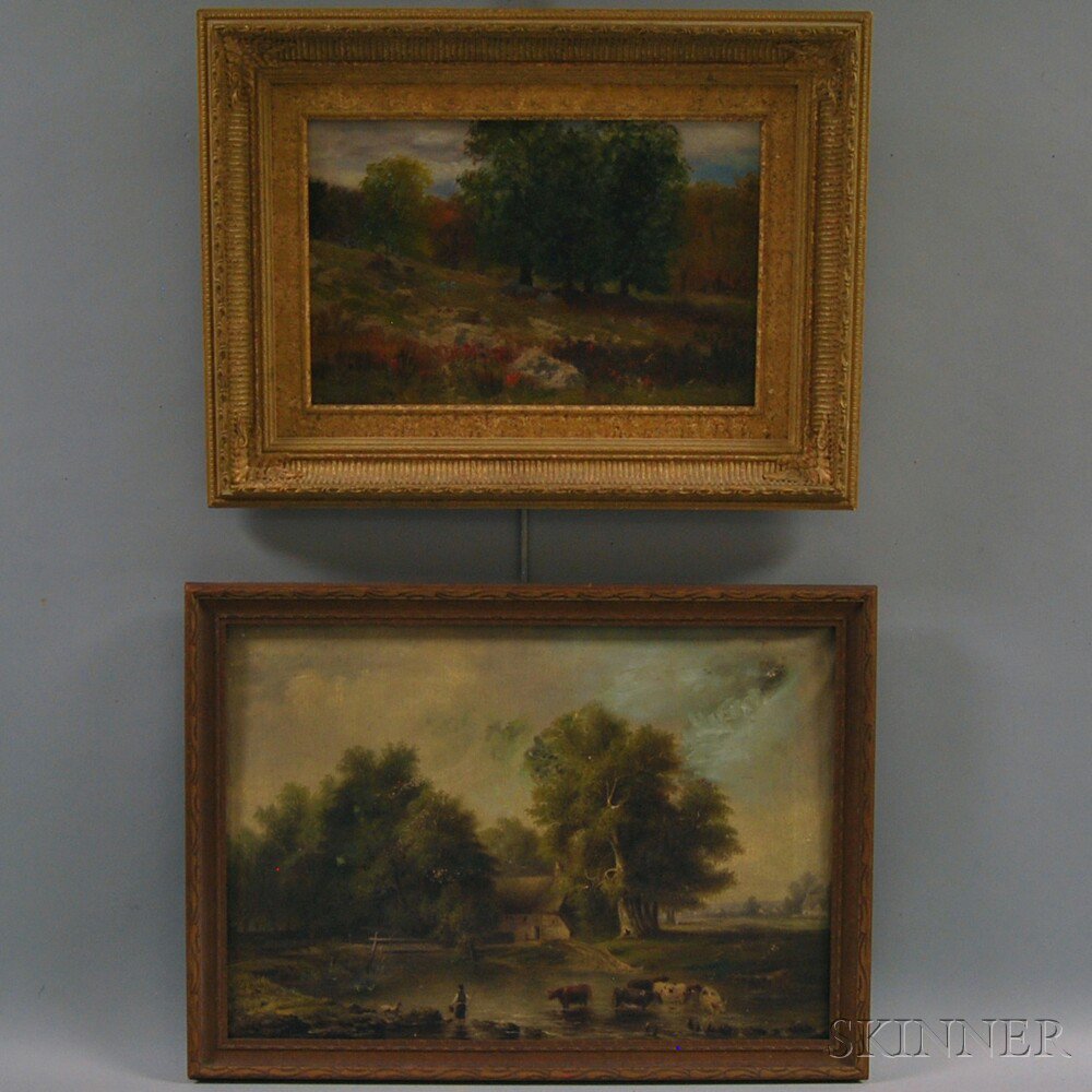 Appraisal: American School th th Century Two Scenic Paintings Barn with