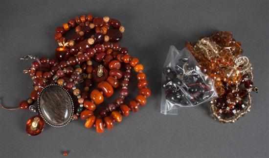 Appraisal: Group of amber synthetic amber agate and rock crystal jewelry