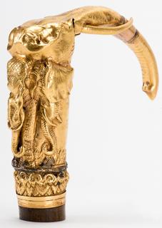 Appraisal: Raymond's Gold Elephant's Head Walking Cane Cap Raymond s Gold