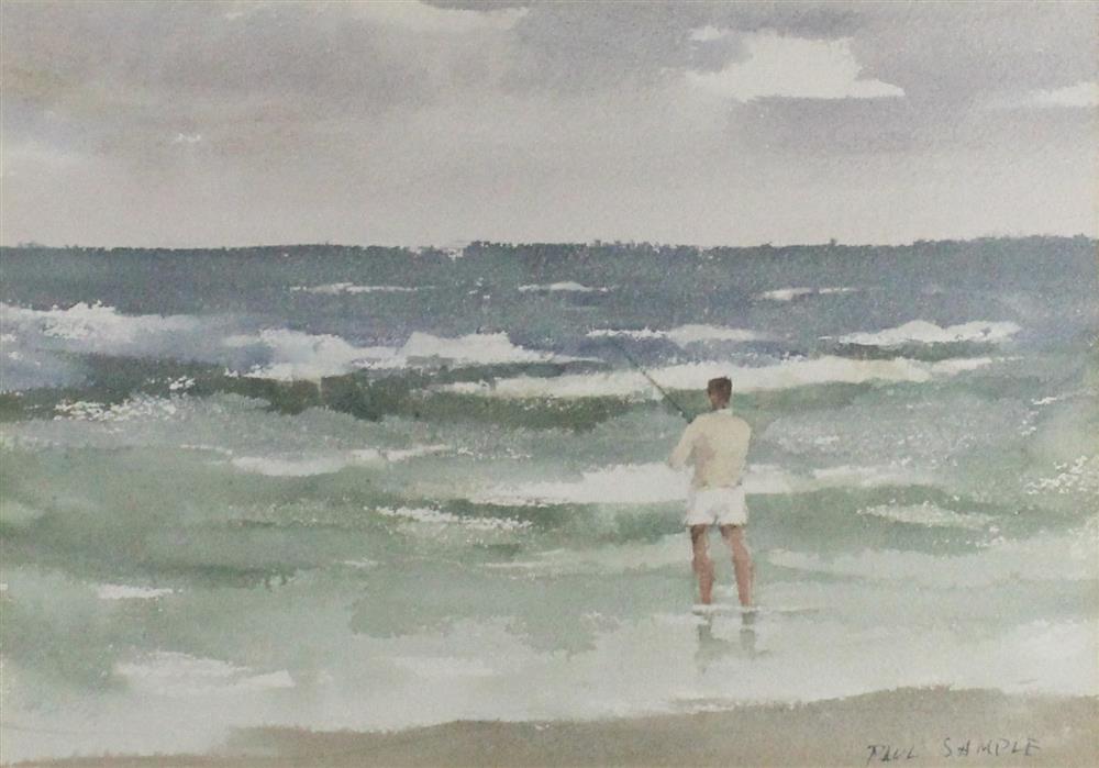 Appraisal: PAUL STARRETT SAMPLE AMERICAN - MAN FISHING IN SURF Watercolor