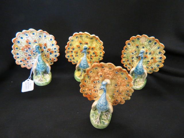 Appraisal: Czechoslovakian Erphila Art Pottery PeacockFigurines tall majolica glaze excellent one