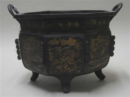 Appraisal: Japanese Chinese partial gilt bronze jardiniere late th century Of