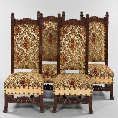 Appraisal: A Set of Four Continental Style Upholstered Chairs Dark wood