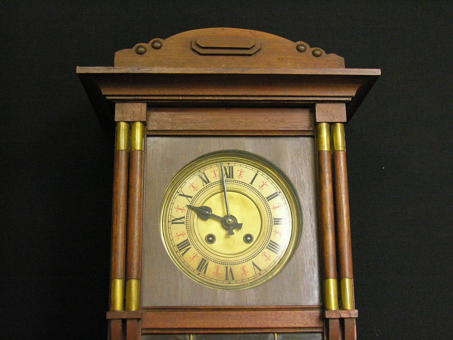 Appraisal: GUSTAV BECKER GERMAN WALL CLOCK leaded glass door L X