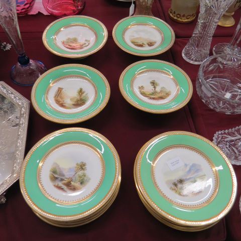 Appraisal: pc English Porcelain Dessert Service handpainted landscapes dessert stands and