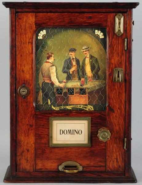 Appraisal: Domino Coin-Operated Dice Machine Oak case Working Beautiful original condition