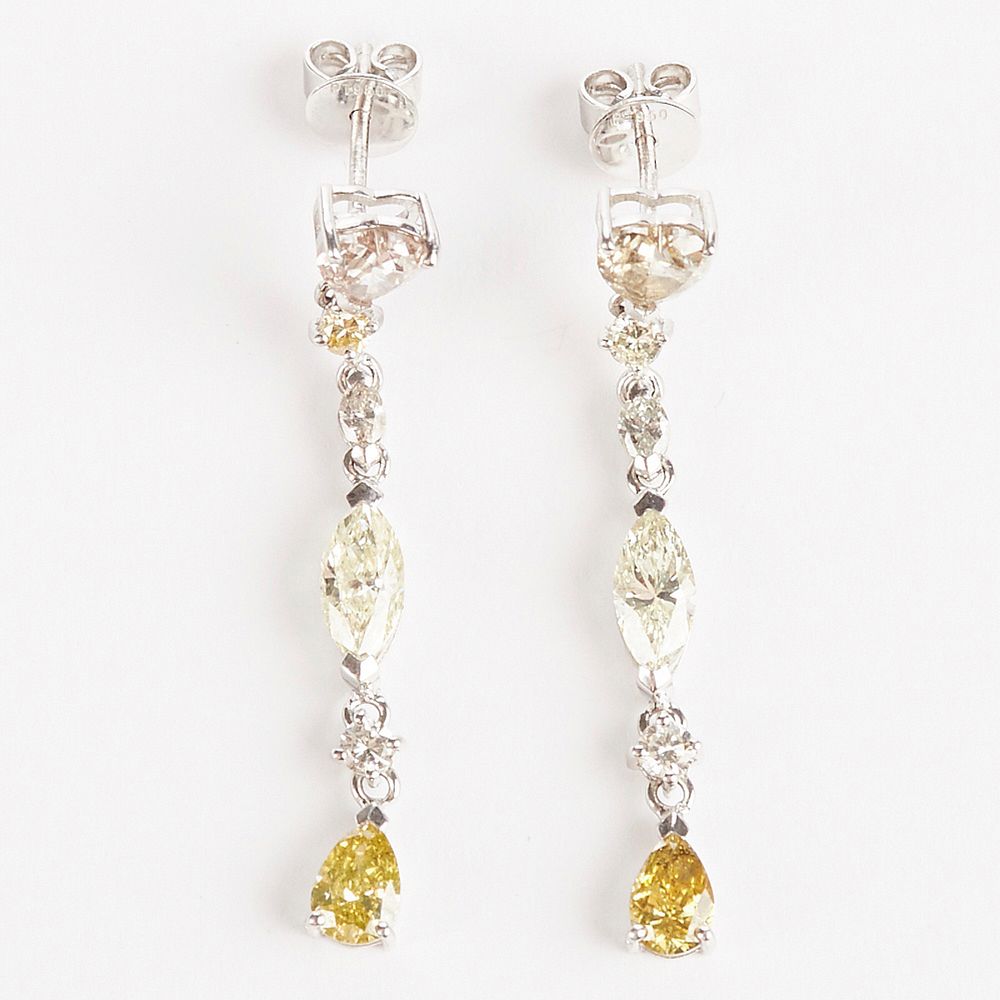 Appraisal: Yellow and White Diamond Earrings Yellow and white diamond earrings