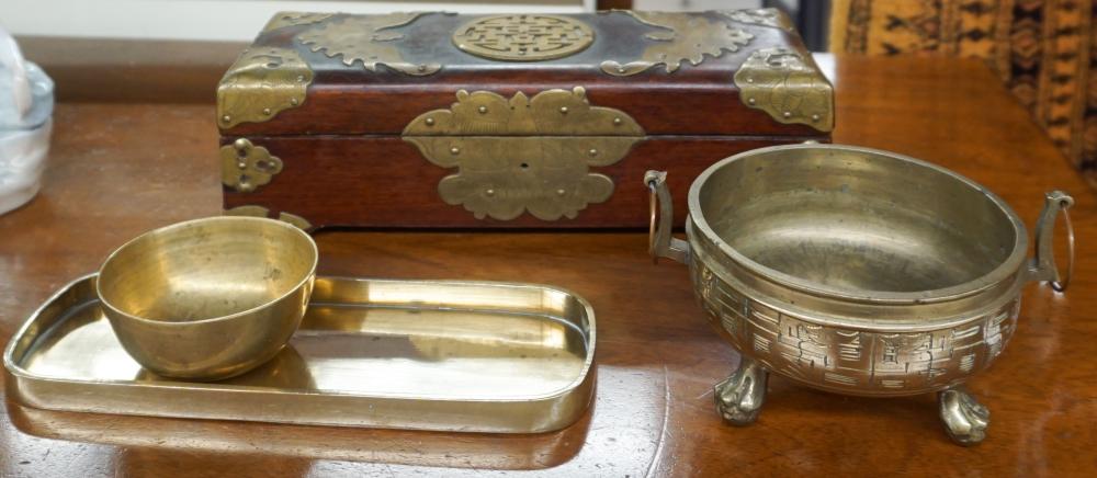 Appraisal: Chinese Brass and Brass Mounted Rosewood Table Articles