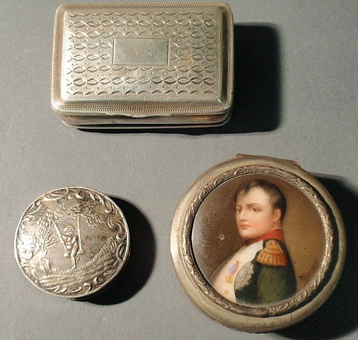 Appraisal: Round silver box dia rectangular example x and one with