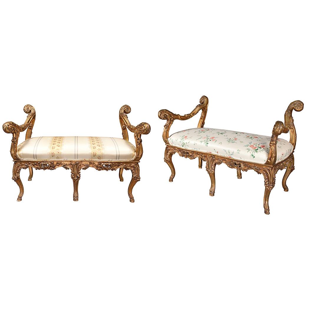 Appraisal: Pair of Venetian Rococo Style Giltwood Window Benches Each with