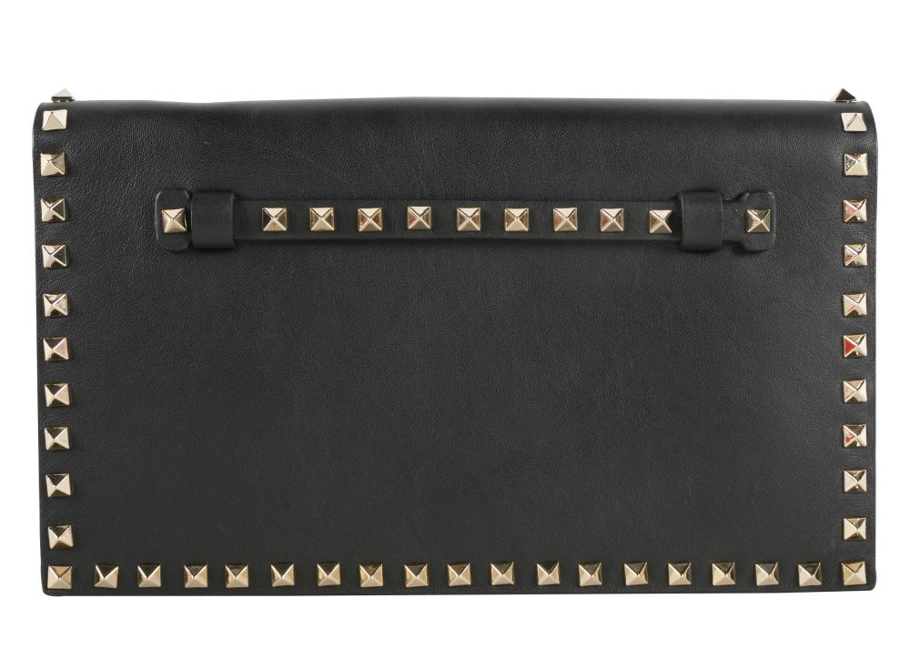 Appraisal: VALENTINO GARAVANI ROCKSTUD CLUTCHblack leather gold-tone hardware with removable wrist