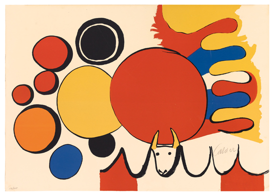 Appraisal: ALEXANDER CALDER Composition with Color Circles and Horned-Animal Color lithograph