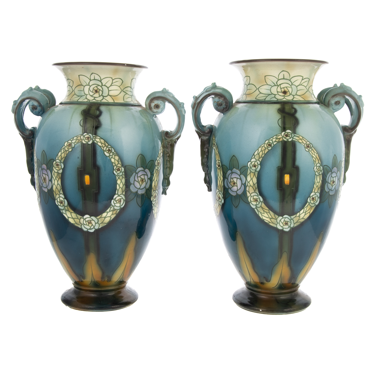 Appraisal: A PAIR OF ROYAL BONN ART NOUVEAU VASES Early th