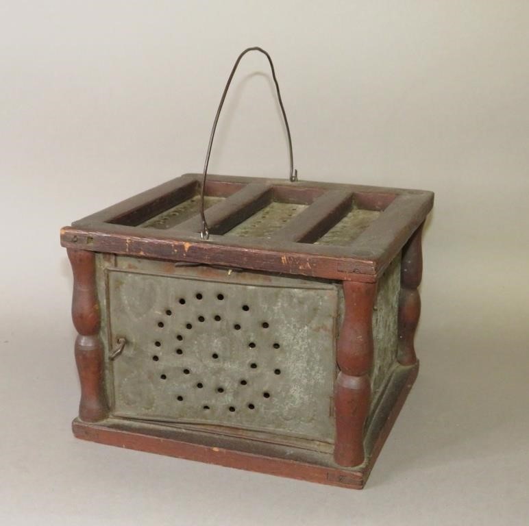 Appraisal: WALNUT TIN BOX PA FOOT WARMERca early th century traditional